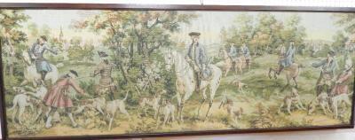 A woolwork tapestry of an eighteenth century hunting scene