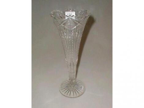 A Victorian tall cut crystal tapered vase