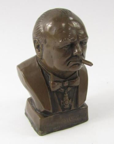 R A Pickering. A bronze bust of Winston S Churchill