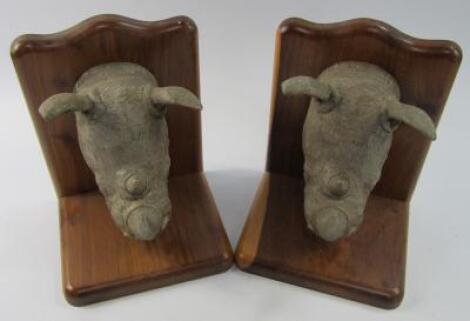 A pair of hardwood bookends