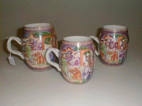 A graduated set of three 19thC Chinese tankards