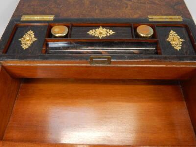 A Victorian walnut and brass mounted writing slope - 3