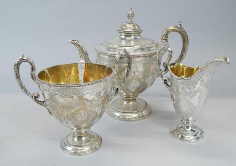 A Victorian silver three piece tea set