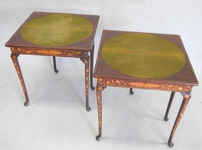 A pair of early 19thC Dutch mahogany and floral marquetry card tables - 2