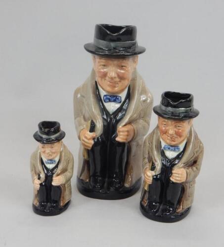 A set of three Royal Doulton graduated Winston Churchill Toby jugs