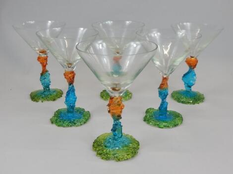 A collection of six modern Martini type glasses