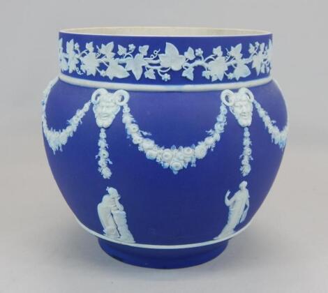 A Wedgwood dark blue Jasperware jardiniere