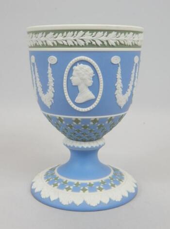 A commemorative three colour Wedgwood Jasperware chalice