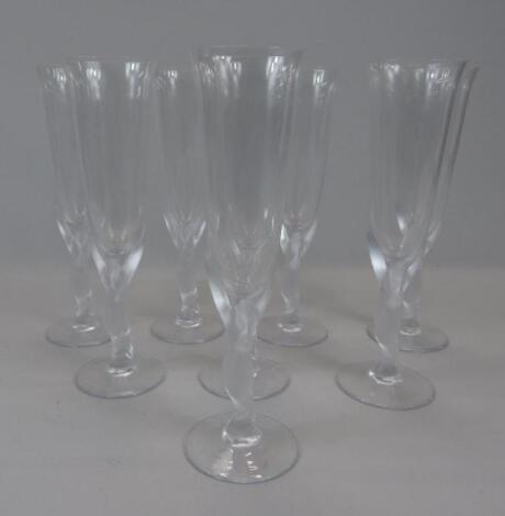 A set of six Franklin Mint Lalique style champagne flutes