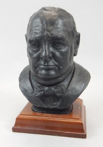 A black Jasperware bust of Winston Churchill