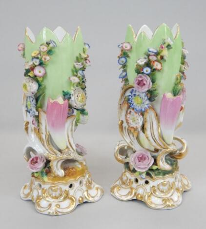 A pair of Jacob Petit Paris porcelain flower encrusted vases