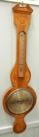 A 20thC mahogany and marquetry wheel barometer