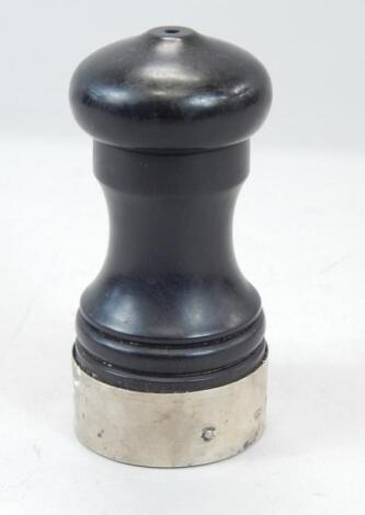 An Elizabeth II ebonised and silver mounted salt pot or chess trophy