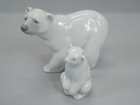 A Lladro porcelain Polar bear and a Nao small Polar bear.