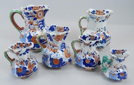 An associated group of six 19thC Masons ironstone jugs