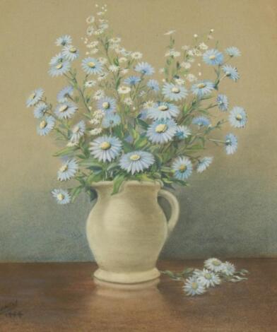 A Thomas. Still life with blue flowers in a vase