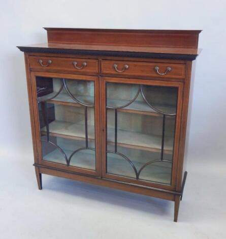 An Edwardian mahogany and chequer banded display cabinet