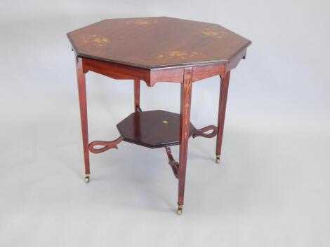 An Edwardian mahogany and simulated and marquetry occasional table