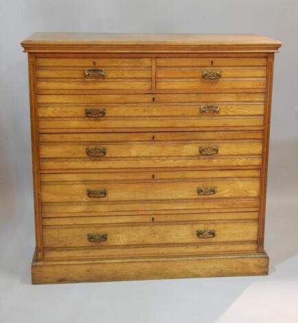 A Victorian ash chest of two short and three long drawers