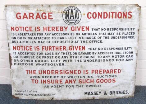 A Motor Agents Association Garage Conditions sign