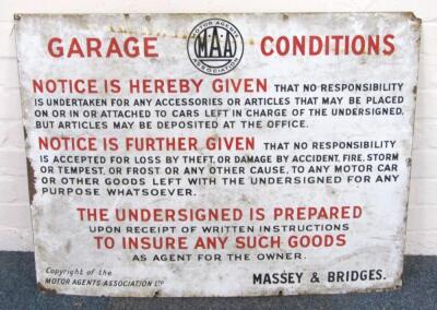 A Motor Agents Association Garage Conditions sign