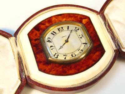 A 1930's Art Deco tortoiseshell and ivory travel clock - 4