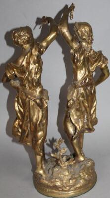 An early 20thC brass sculpture of two ladies - 2