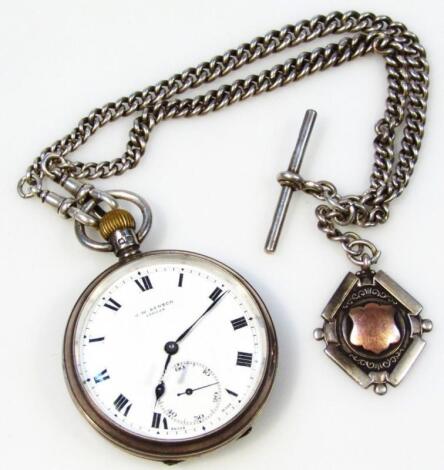 A mid-20thC J W Benson chrome plated open face pocket watch