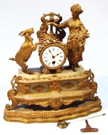 A 19thC gilt metal mantel clock