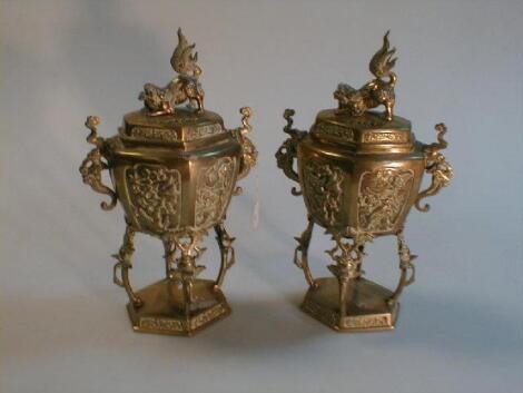 A pair of Chinese brass incense burners