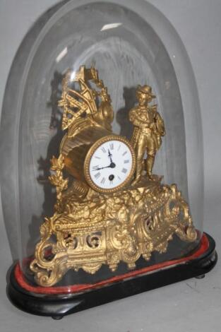 A late 19thC gilt metal mantel clock