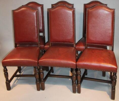 A set of six early 20thC oak stained dining chairs