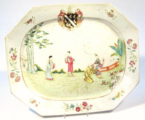 A Chinese porcelain octagonal armorial dish