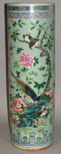 A 20thC Chinese famille vert cylindrical porcelain umbrella stand