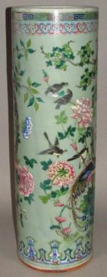 A 20thC Chinese famille vert cylindrical porcelain umbrella stand - 2