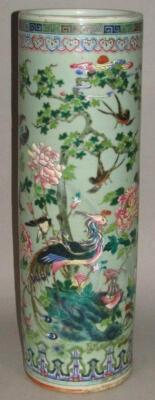 A 20thC Chinese famille vert cylindrical porcelain umbrella stand - 3