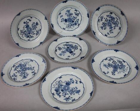 A matched set of seven 18thC Chinese blue and white porcelain plates