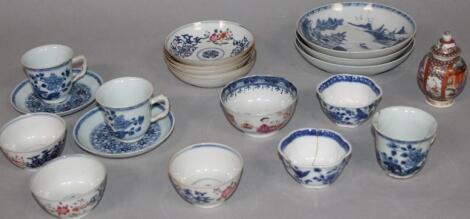 Various 18thC Chinese blue and white teaware