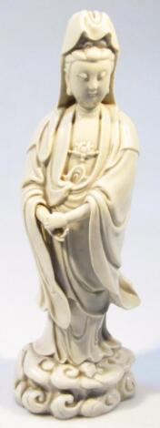 A 19thC Chinese porcelain blanc de chine figure of Guan Yin