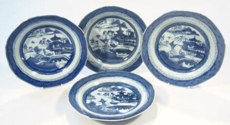 A set of four Chinese blue and white porcelain export plates