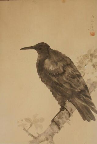 Chinese School. Crow on a tree branch