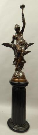 Emile Picault. A late 19thC bronze lamp base