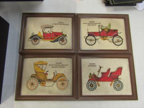 Six vintage car place mats