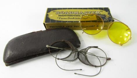 A pair of early 20thC wire and mesh driving glasses