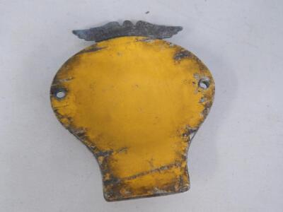 An AA aluminium and yellow enamel car badge - 2