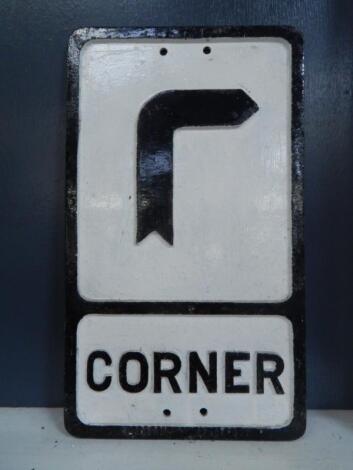 A cast aluminium road sign for Corner