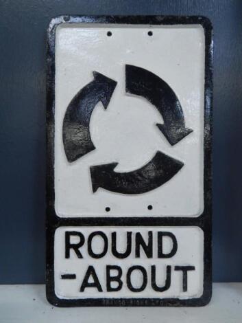 A cast aluminium road sign for Roundabout