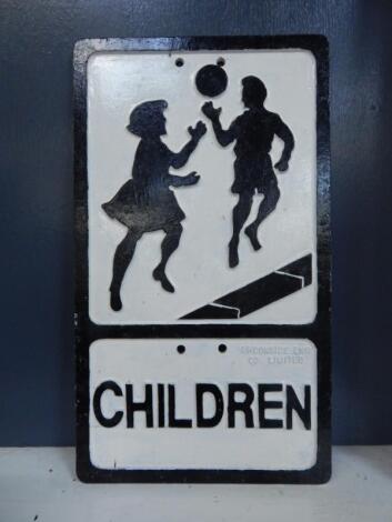 A cast aluminium road sign for Children