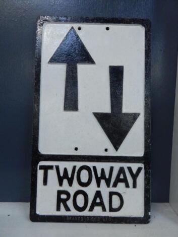 A cast aluminium Two Way Road sign