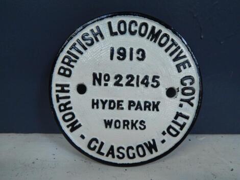 A cast locomotive plaque